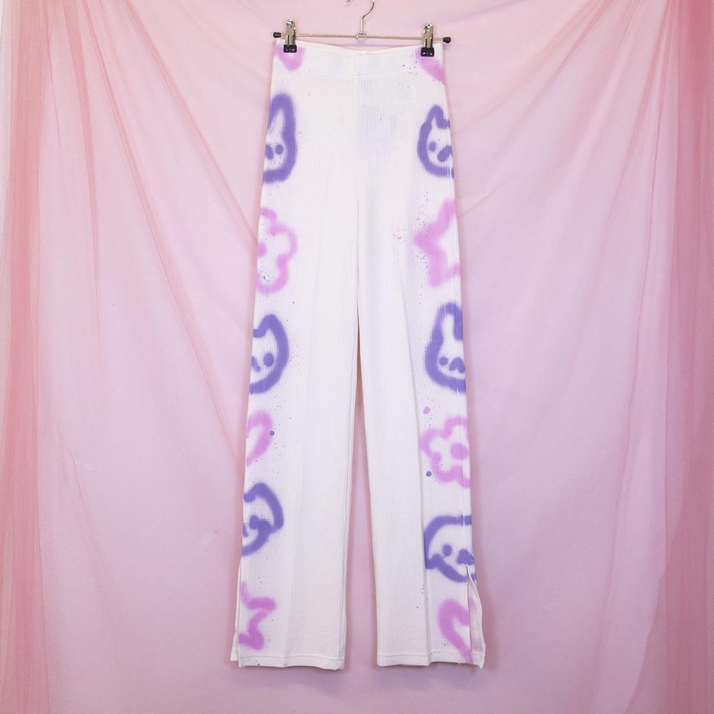 Pantalons blancs upcyclés "Animaux kawaii"