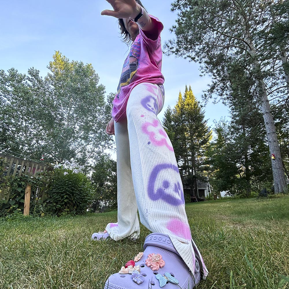 Pantalons blancs upcyclés "Animaux kawaii"