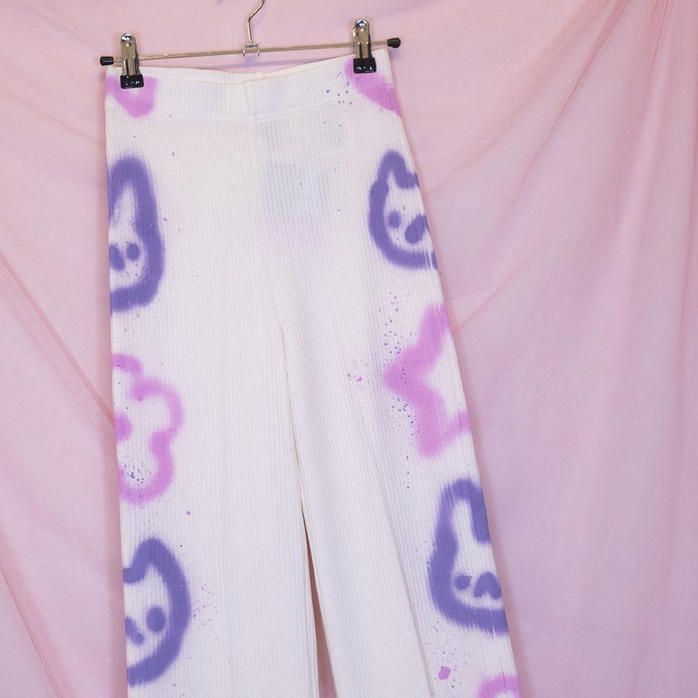 Pantalons blancs upcyclés "Animaux kawaii"