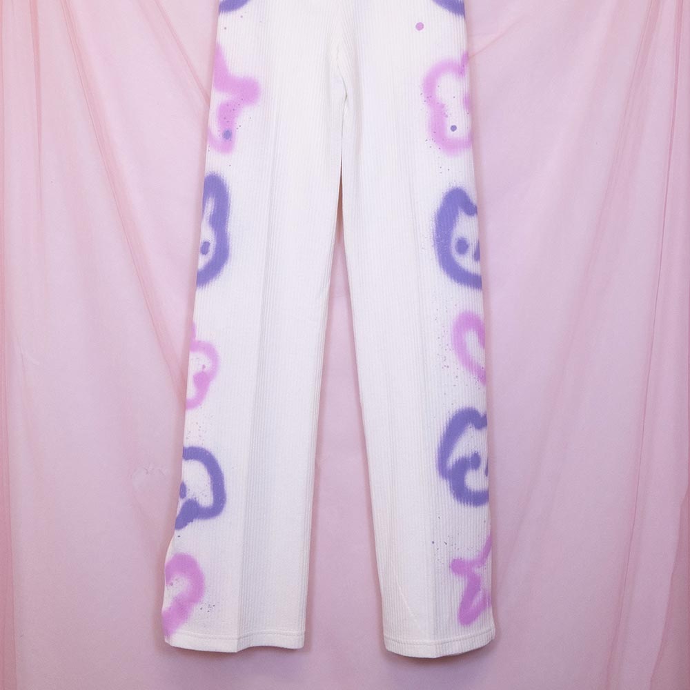 Pantalons blancs upcyclés "Animaux kawaii"