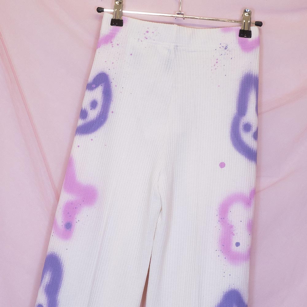 Pantalons blancs upcyclés "Animaux kawaii"