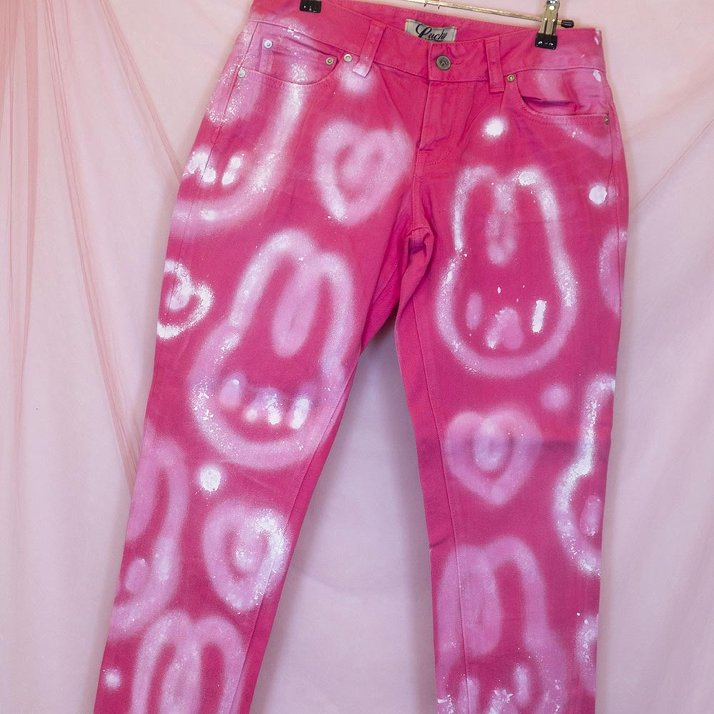 Upcycled "infinite bunnies" pink jeans