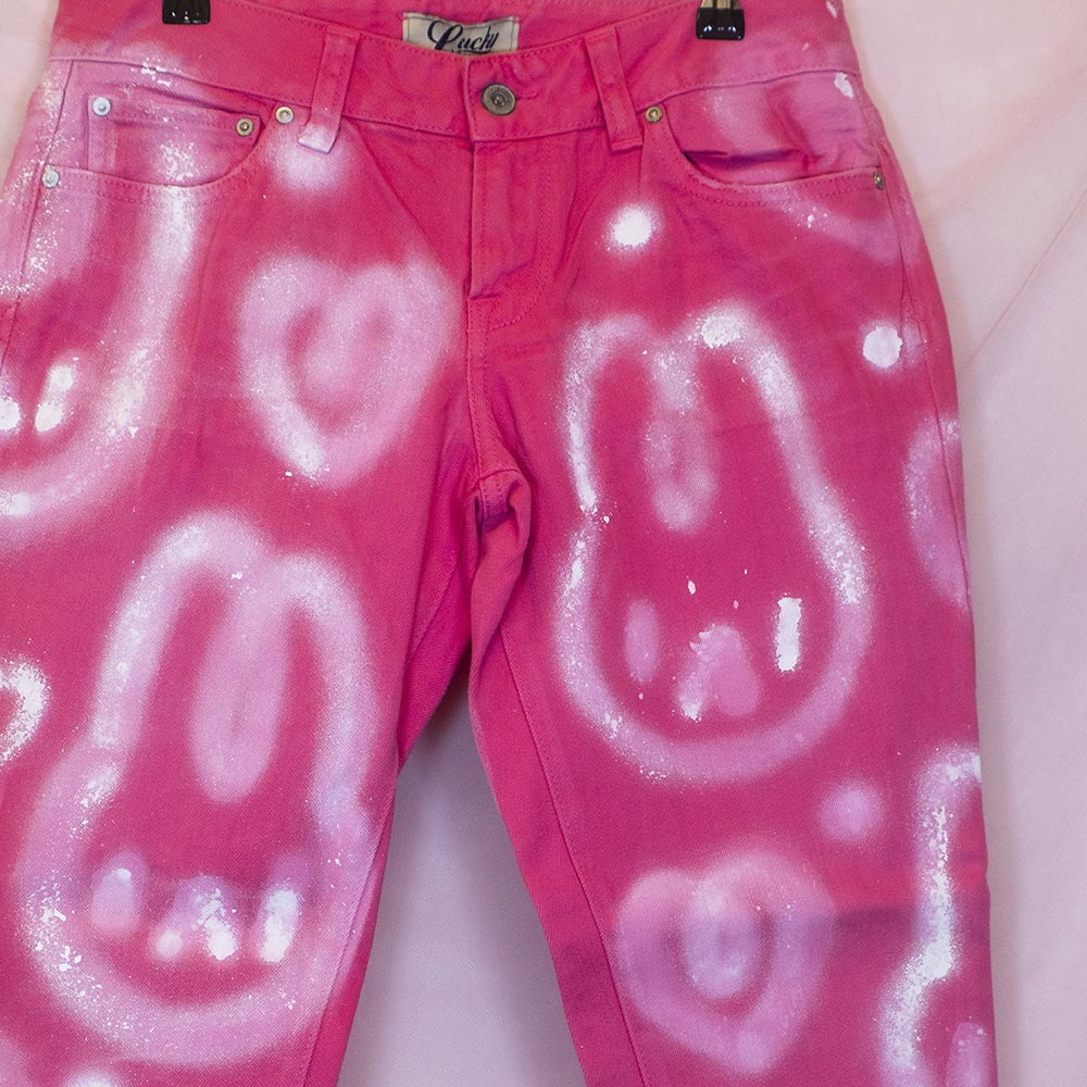 Upcycled "infinite bunnies" pink jeans