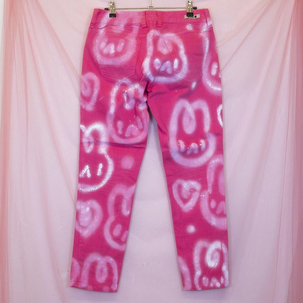 Upcycled "infinite bunnies" pink jeans