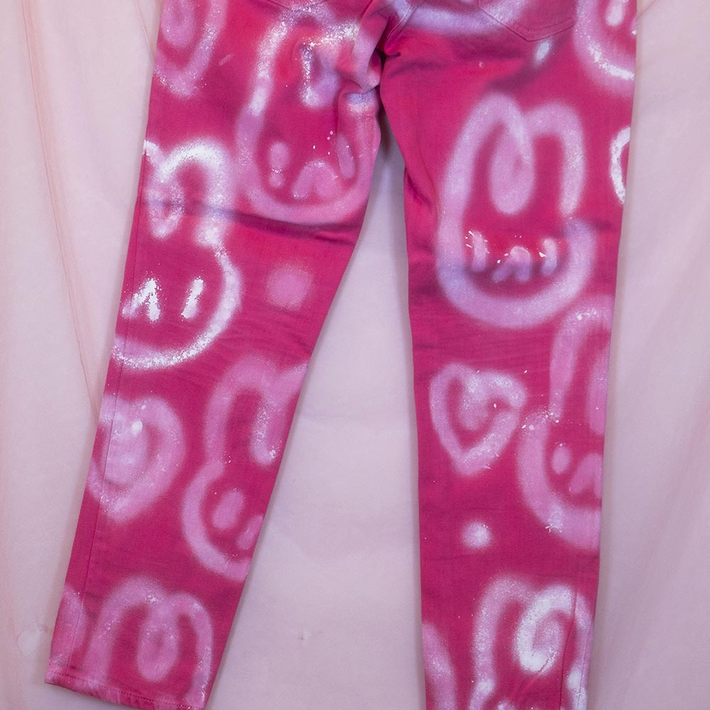 Upcycled "infinite bunnies" pink jeans