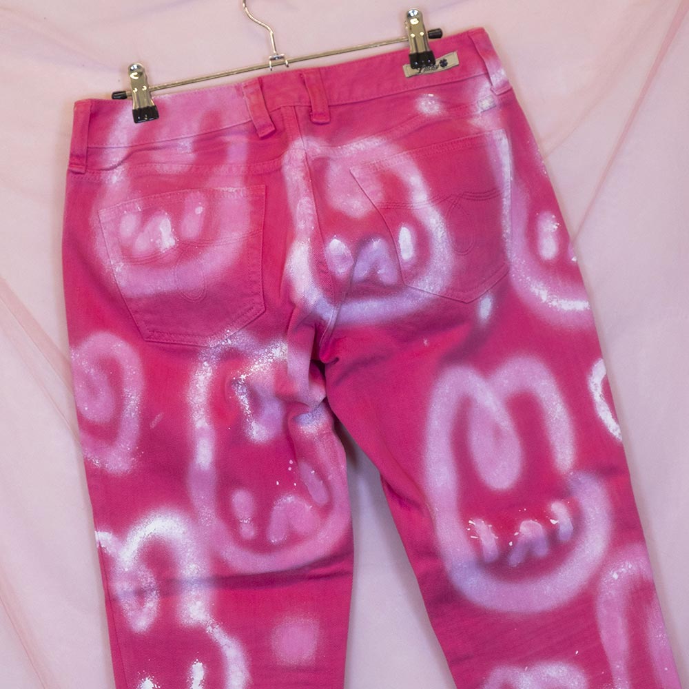 Upcycled "infinite bunnies" pink jeans