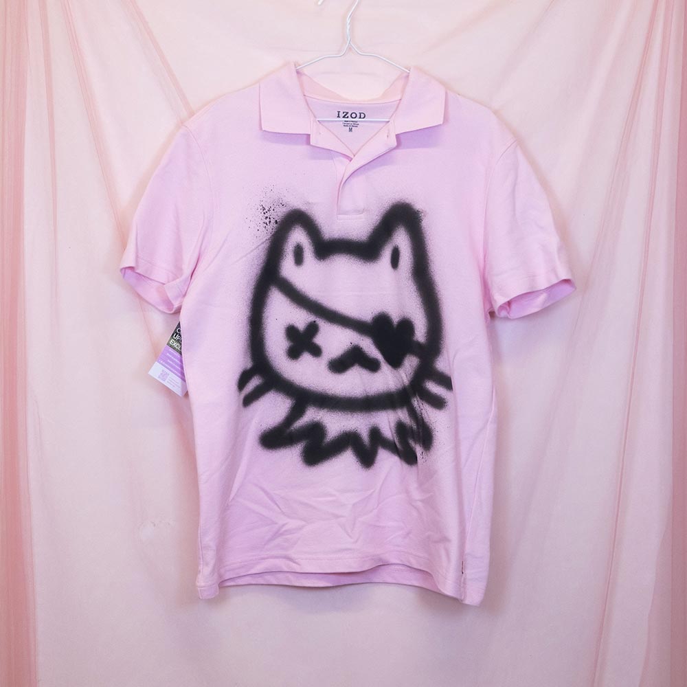 T-shirt polo upcyclé "Chat pirate" rose