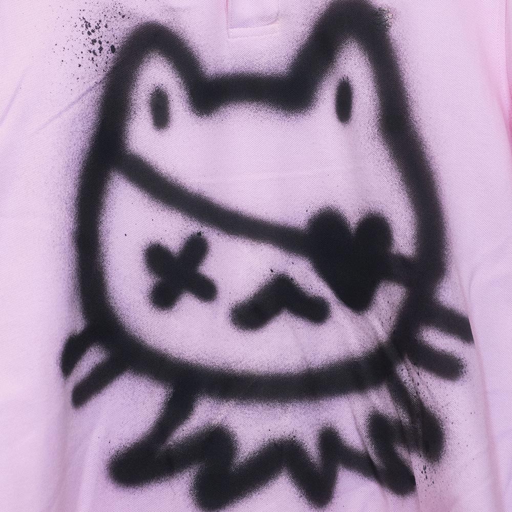 T-shirt polo upcyclé "Chat pirate" rose