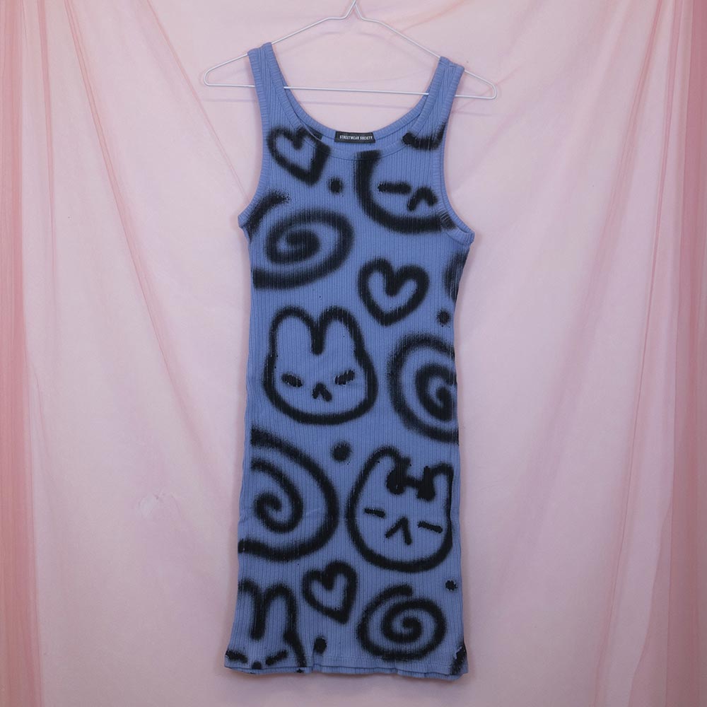 Robe upcyclée "whatever!" bleue