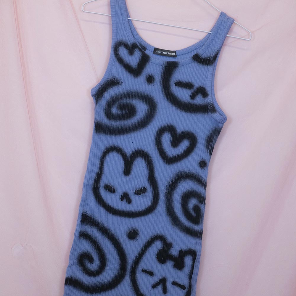 Robe upcyclée "whatever!" bleue