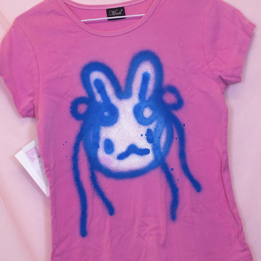 Upcycled "Cute Bunny" pink T-shirt