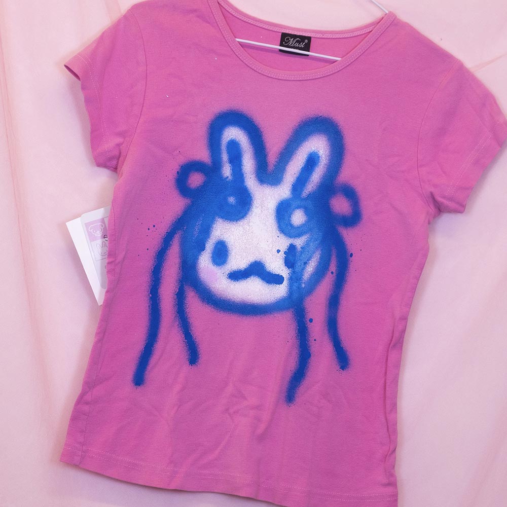 Upcycled "Cute Bunny" pink T-shirt