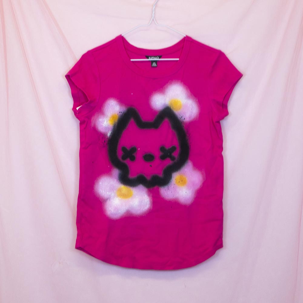 Upcycled "Skull" pink T-shirt