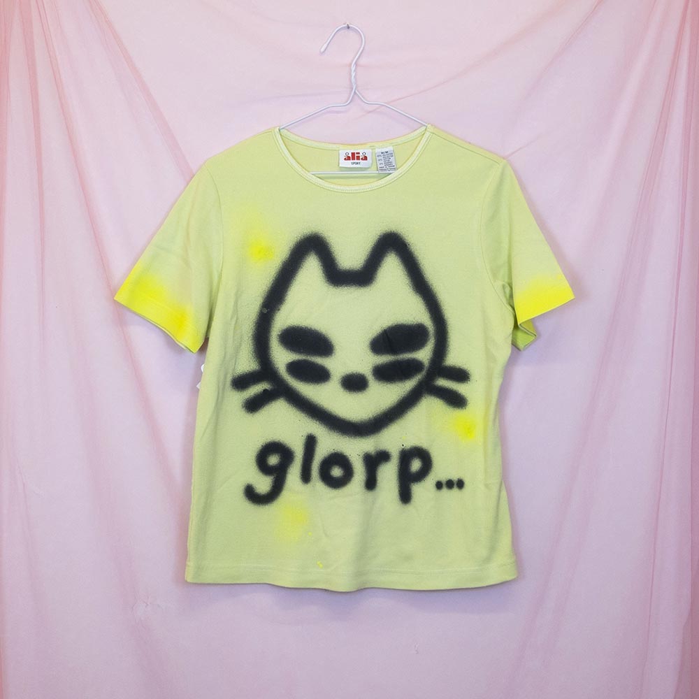 Upcycled "Glorp alien cat" green t-shirt