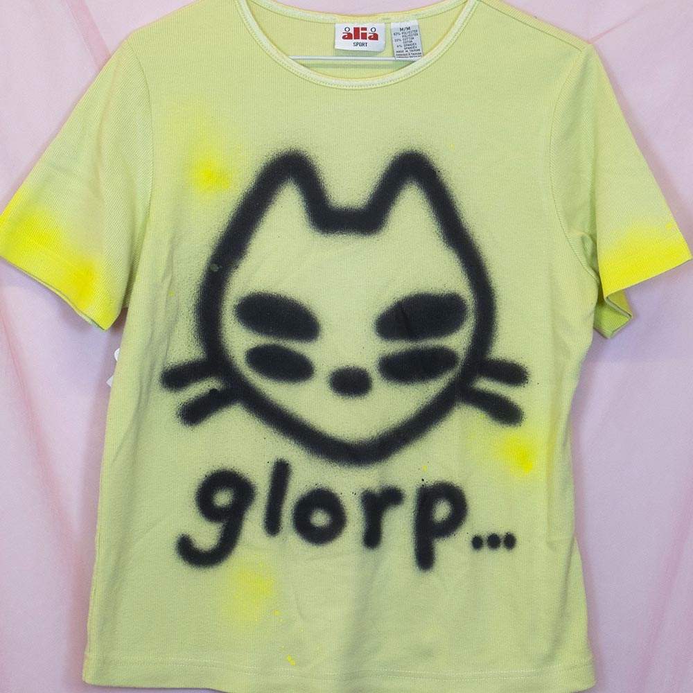 Upcycled "Glorp alien cat" green t-shirt