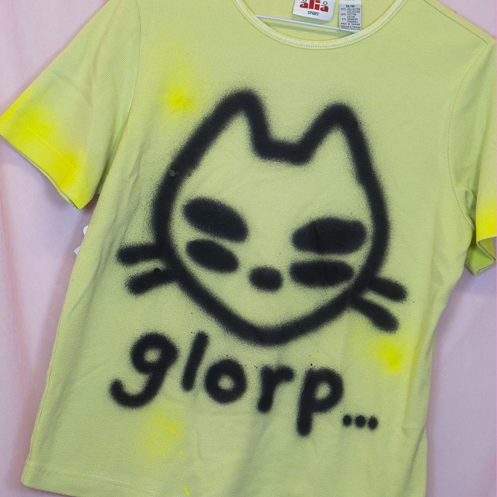 Upcycled "Glorp alien cat" green t-shirt
