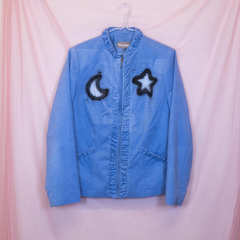 Upcycled "Pierrot Clown Cat" blue jacket