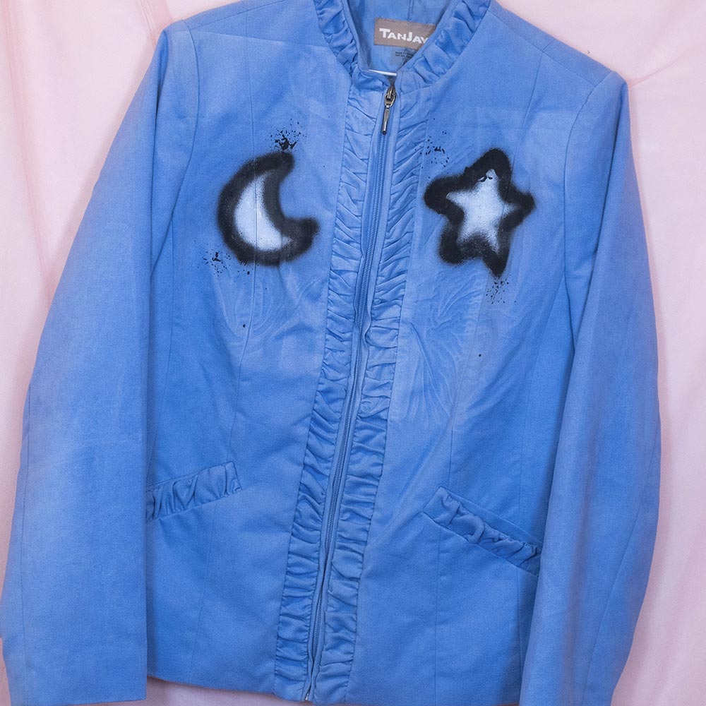 Upcycled "Pierrot Clown Cat" blue jacket