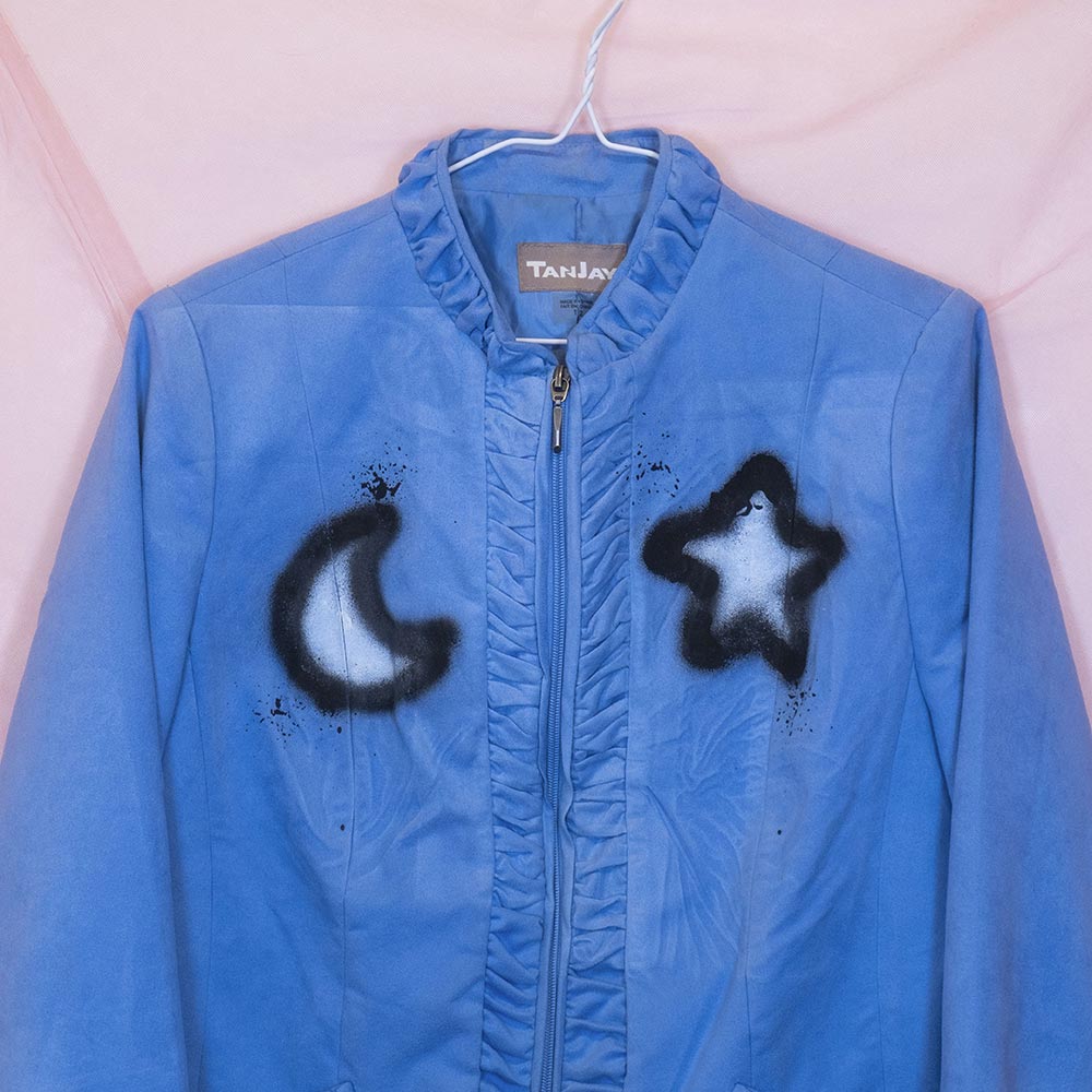 Upcycled "Pierrot Clown Cat" blue jacket