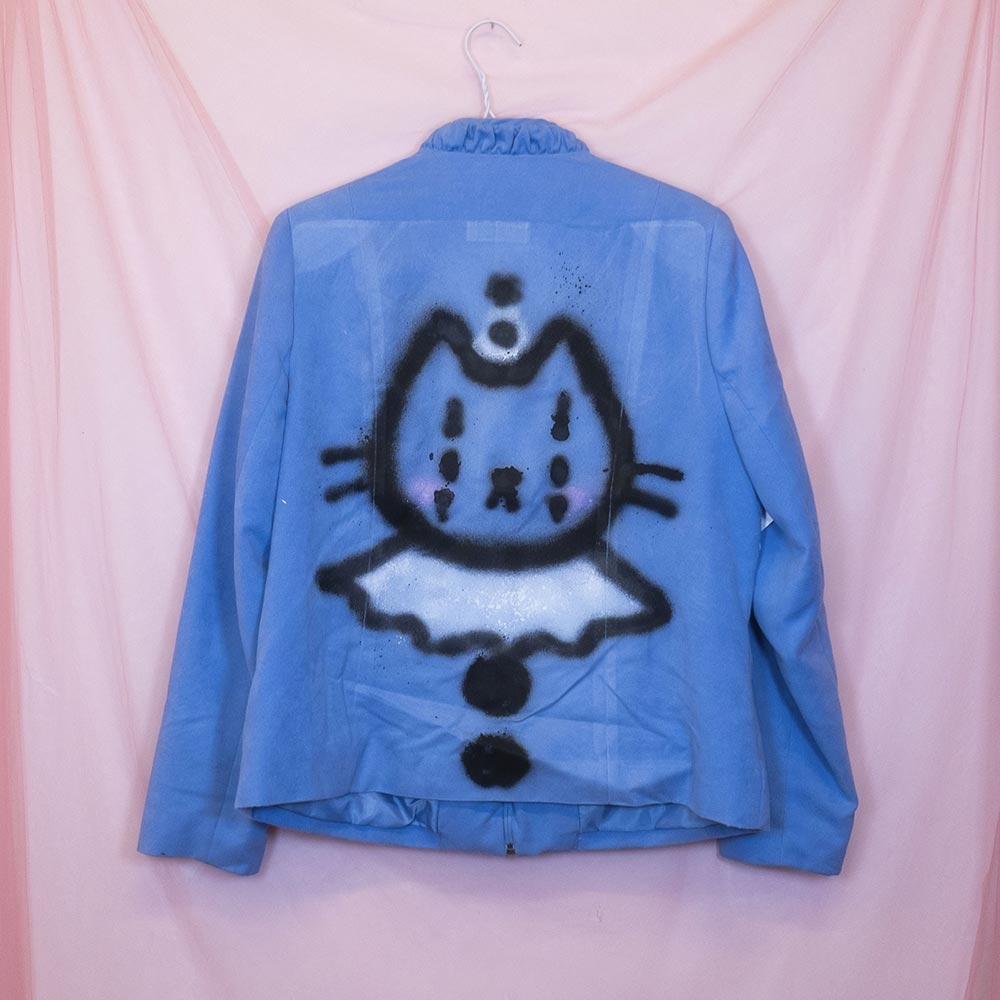 Upcycled "Pierrot Clown Cat" blue jacket
