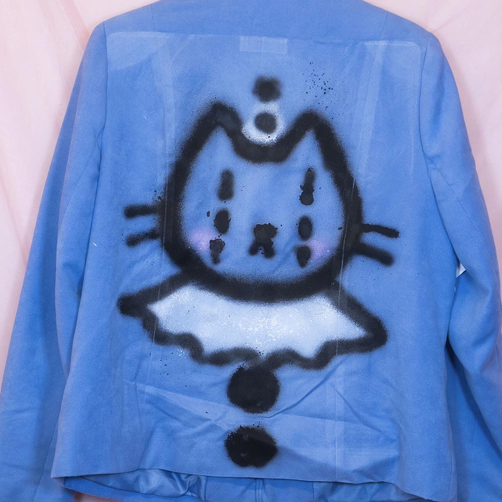 Upcycled "Pierrot Clown Cat" blue jacket