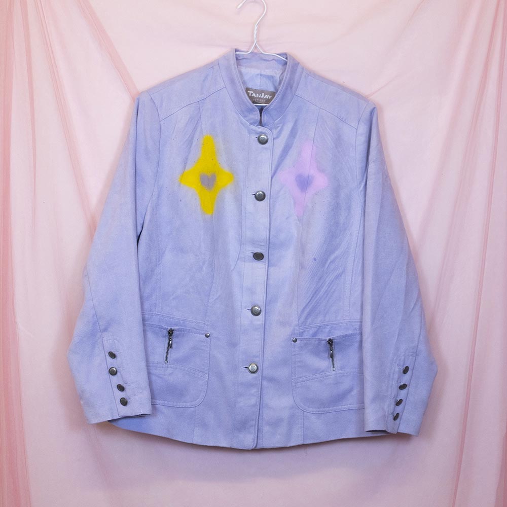 Veste upcyclée "Chat clown pastel" lilas