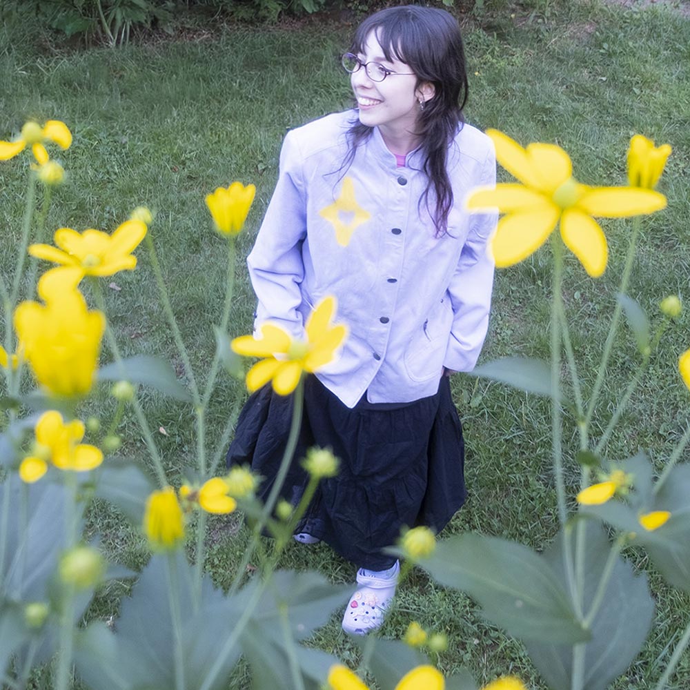 Veste upcyclée "Chat clown pastel" lilas