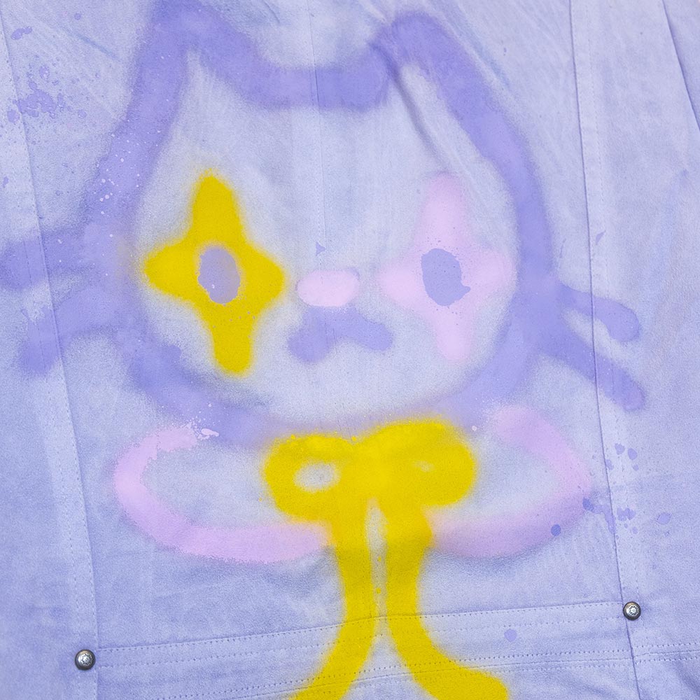 Veste upcyclée "Chat clown pastel" lilas