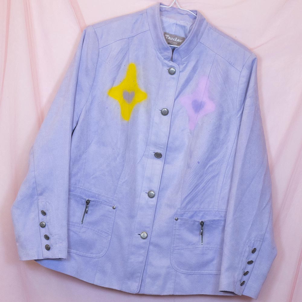 Veste upcyclée "Chat clown pastel" lilas