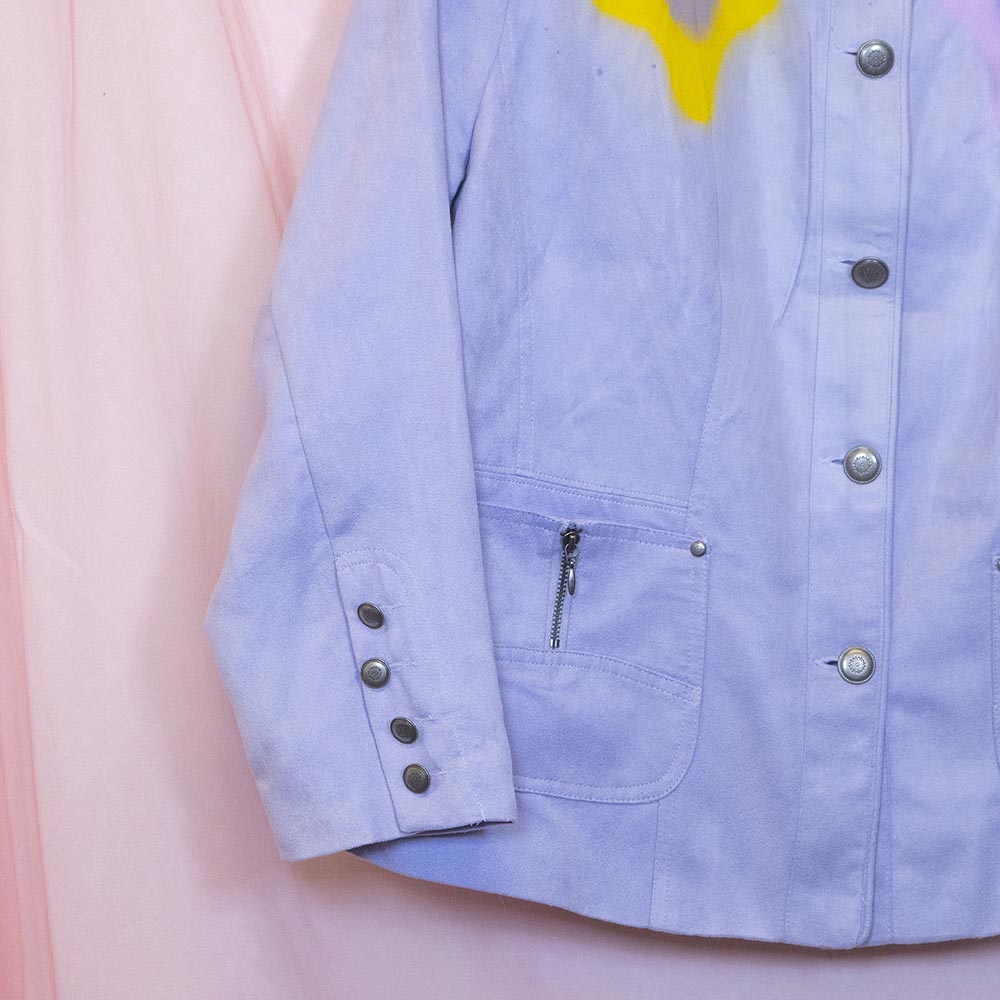 Veste upcyclée "Chat clown pastel" lilas