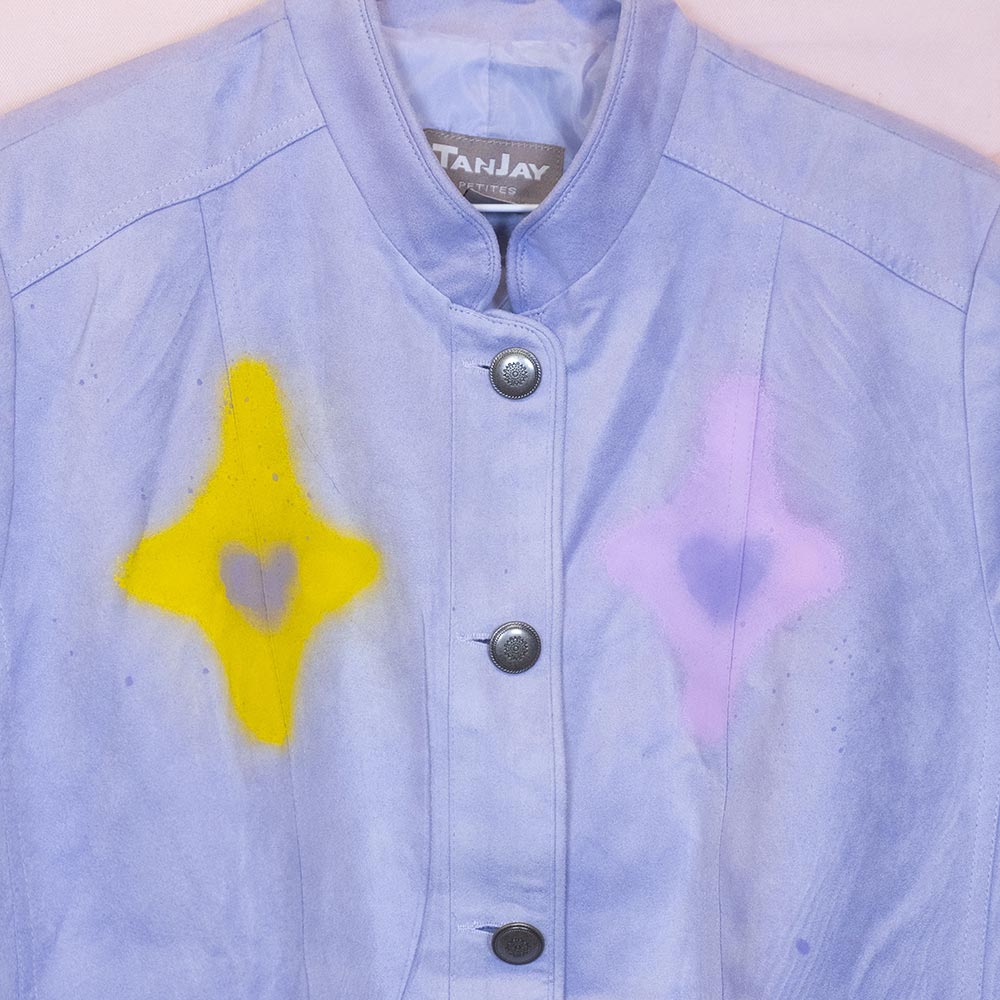 Veste upcyclée "Chat clown pastel" lilas