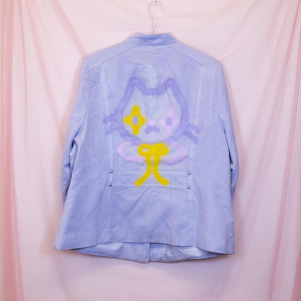Veste upcyclée "Chat clown pastel" lilas