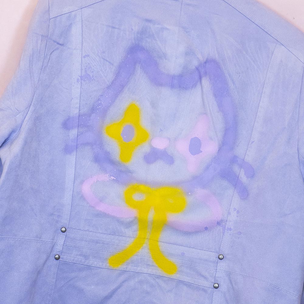 Veste upcyclée "Chat clown pastel" lilas