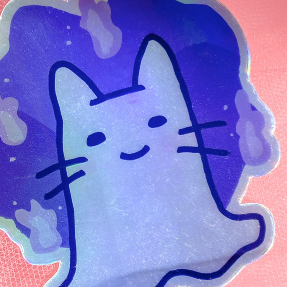 Ghost Cat Holographic Sticker 3" 