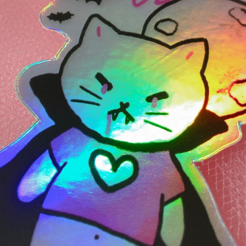Dracula Cat Holographic Sticker 2.5" 
