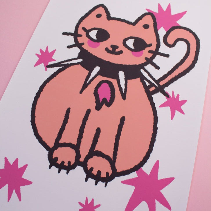 Affiche 11x17 d'un chat mignon et coquin avec un collier choker avec spikes