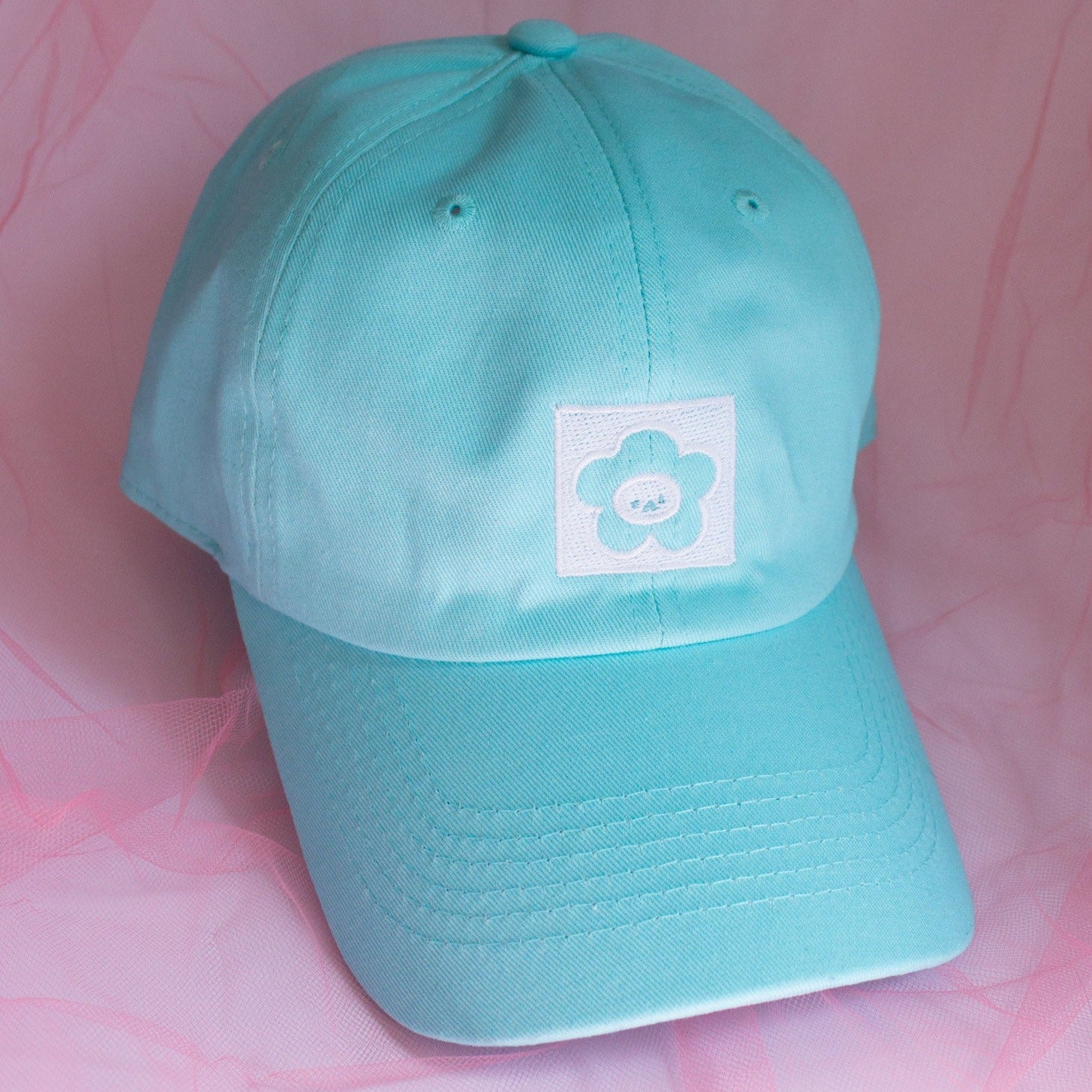 Casquette fleur "Ok" turquoise