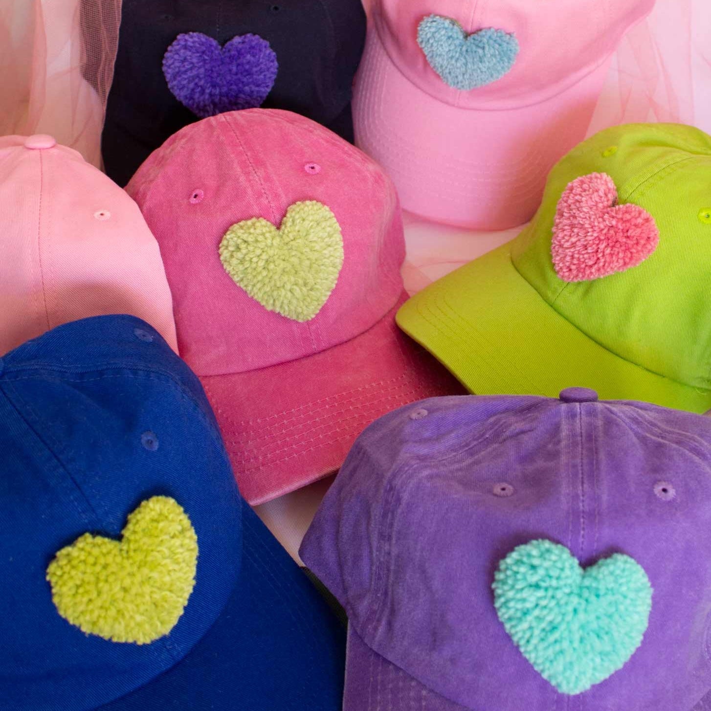 Colorful Tufted Heart Hats