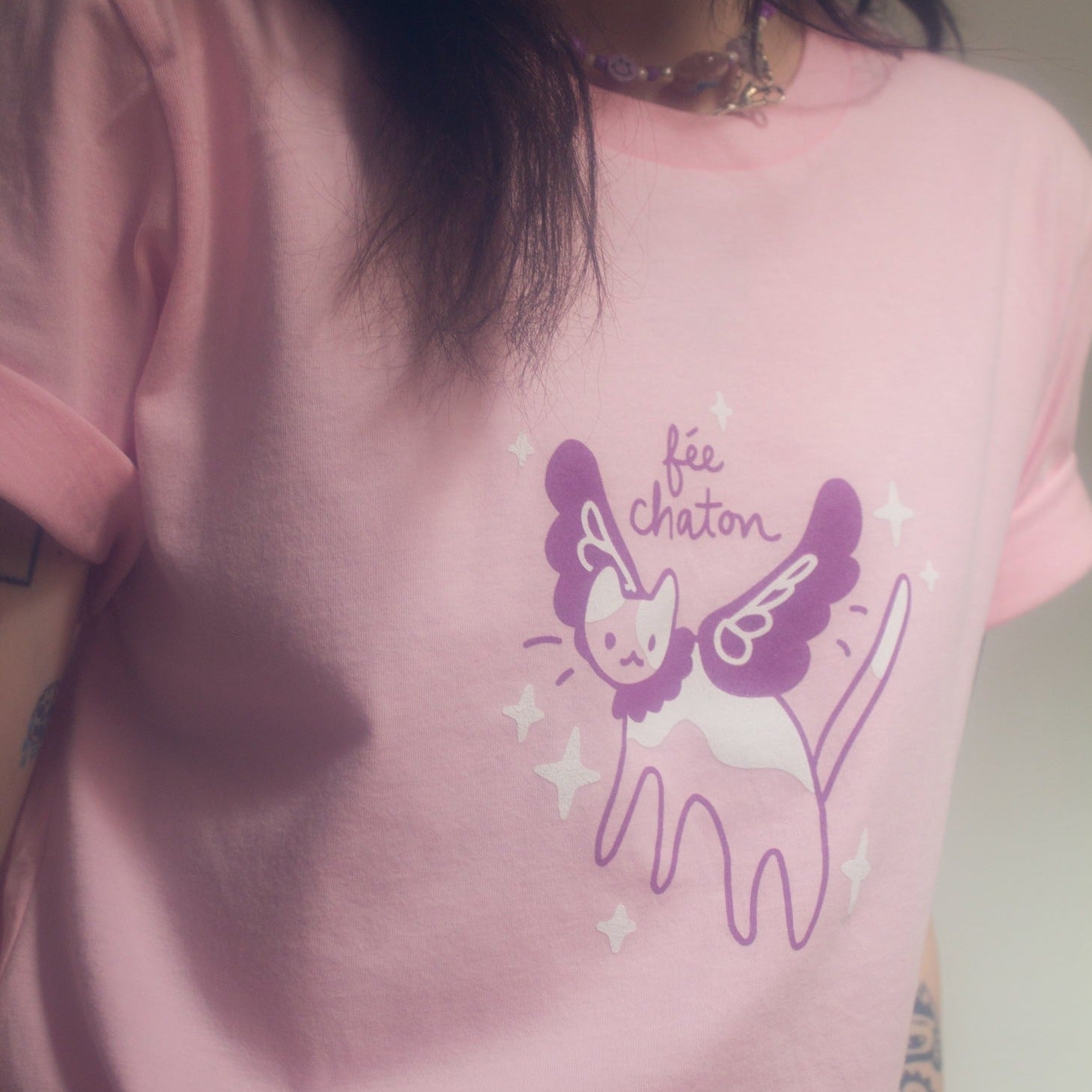 T-shirt rose "Fée Chaton"